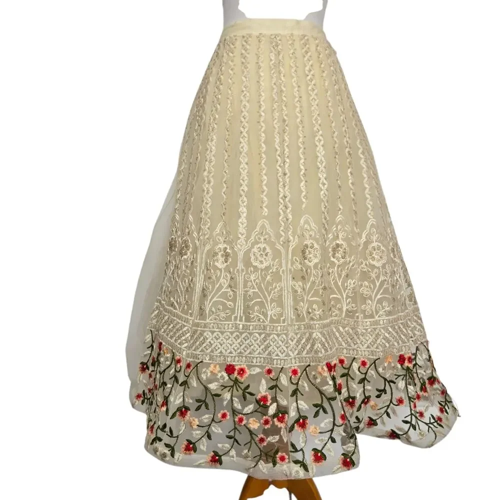 Fairy Princess Embroidered Tulle Tea Length Skirt Lehenga Wedding Dainty Women S